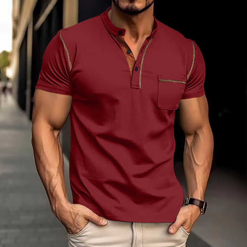Men's Short Sleeve Polo Shirt Henry T-shirts - Casual Summer Quick Dry Top - Breathable Cotton Blend Knit Tee Sports Street Fashion Top