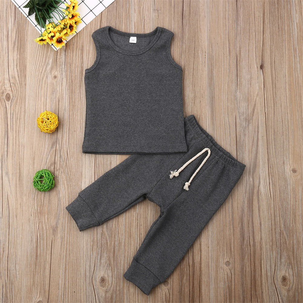 Children's Simple Solid Color Sleeveless Trousers Suit