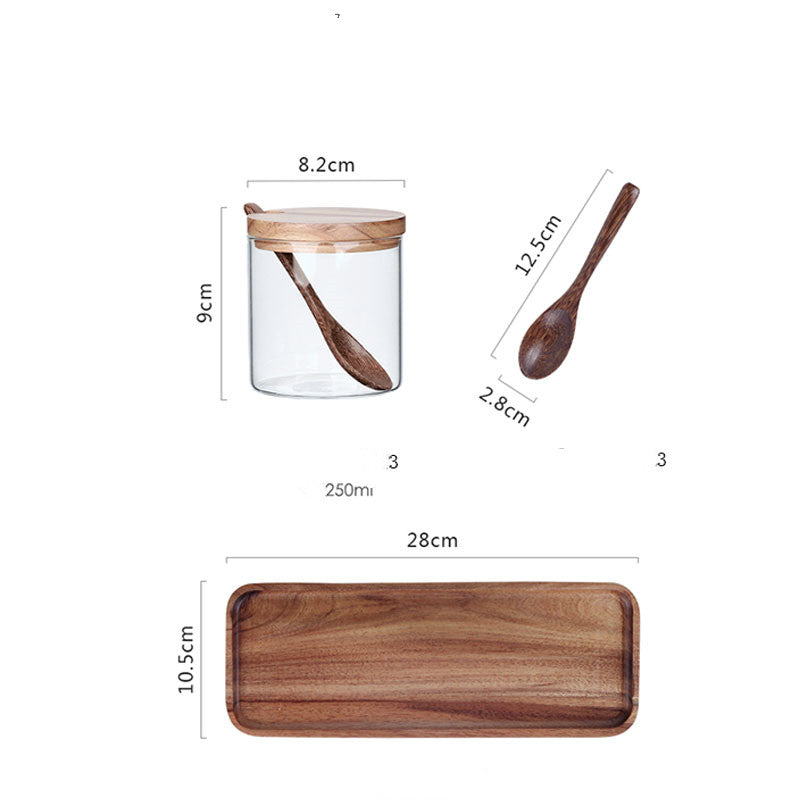 Wooden lid glass seasoning jar set