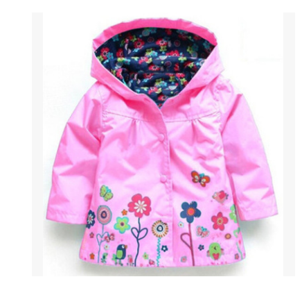 Children's clothing children's jacket girls cute flowers windproof rain jacket children's hooded jacket