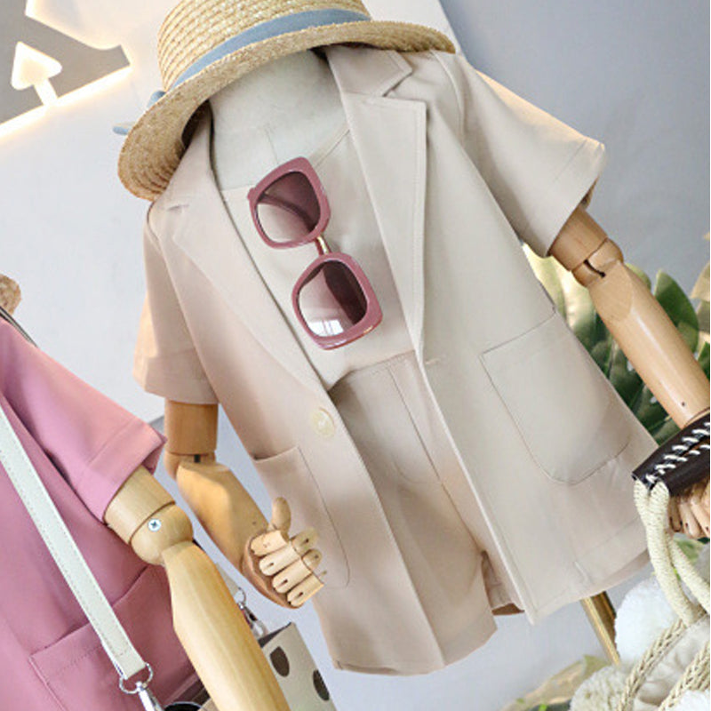 Spring And Summer Short-sleeved Thin Chiffon Jacket Shorts Vest Baby Three-piece Suit