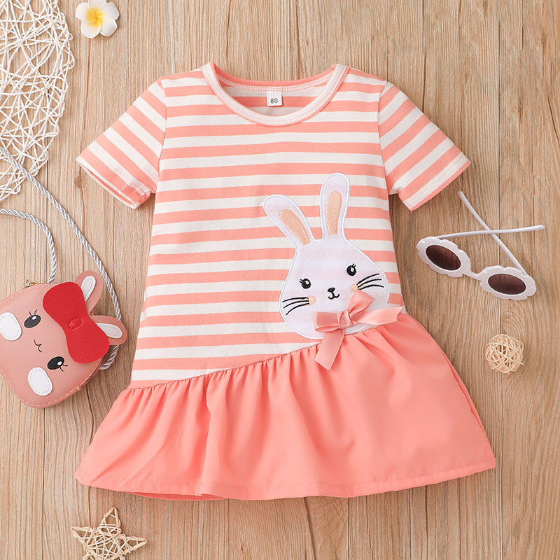 Seasonal Baby Girl Striped Short Sleeve Fishtail Dress