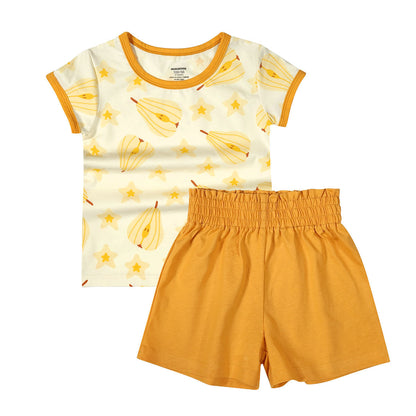 Minizone – costume à manches courtes pour filles, Short trapèze en pur coton, confortable, léger, pour bébé, Style étranger, été