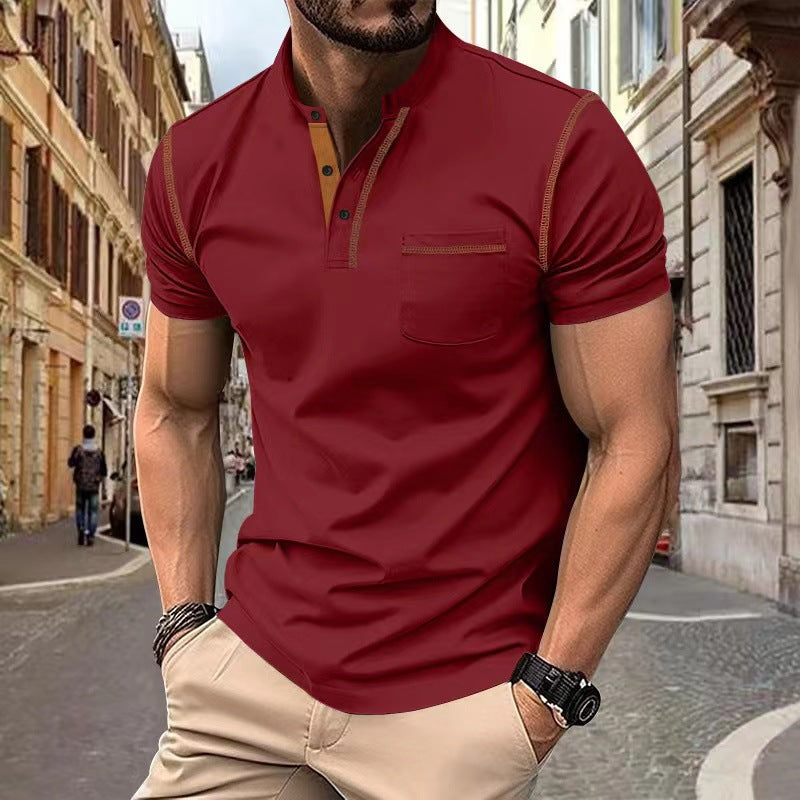 Men's Short Sleeve Polo Shirt Henry T-shirts - Casual Summer Quick Dry Top - Breathable Cotton Blend Knit Tee Sports Street Fashion Top