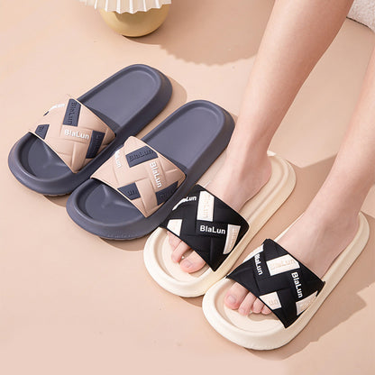 Color-block Letter Slippers For Women Men Fashion Summer New House Shoes Couple Thick-soled Non-slip Home Slippers