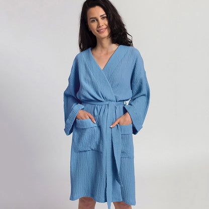 Sleeve Nightgown Cardigan Double-layer Gauze Pajamas