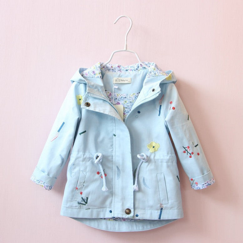 Veste Fille Fleurie Printemps Vent Avec Capuche