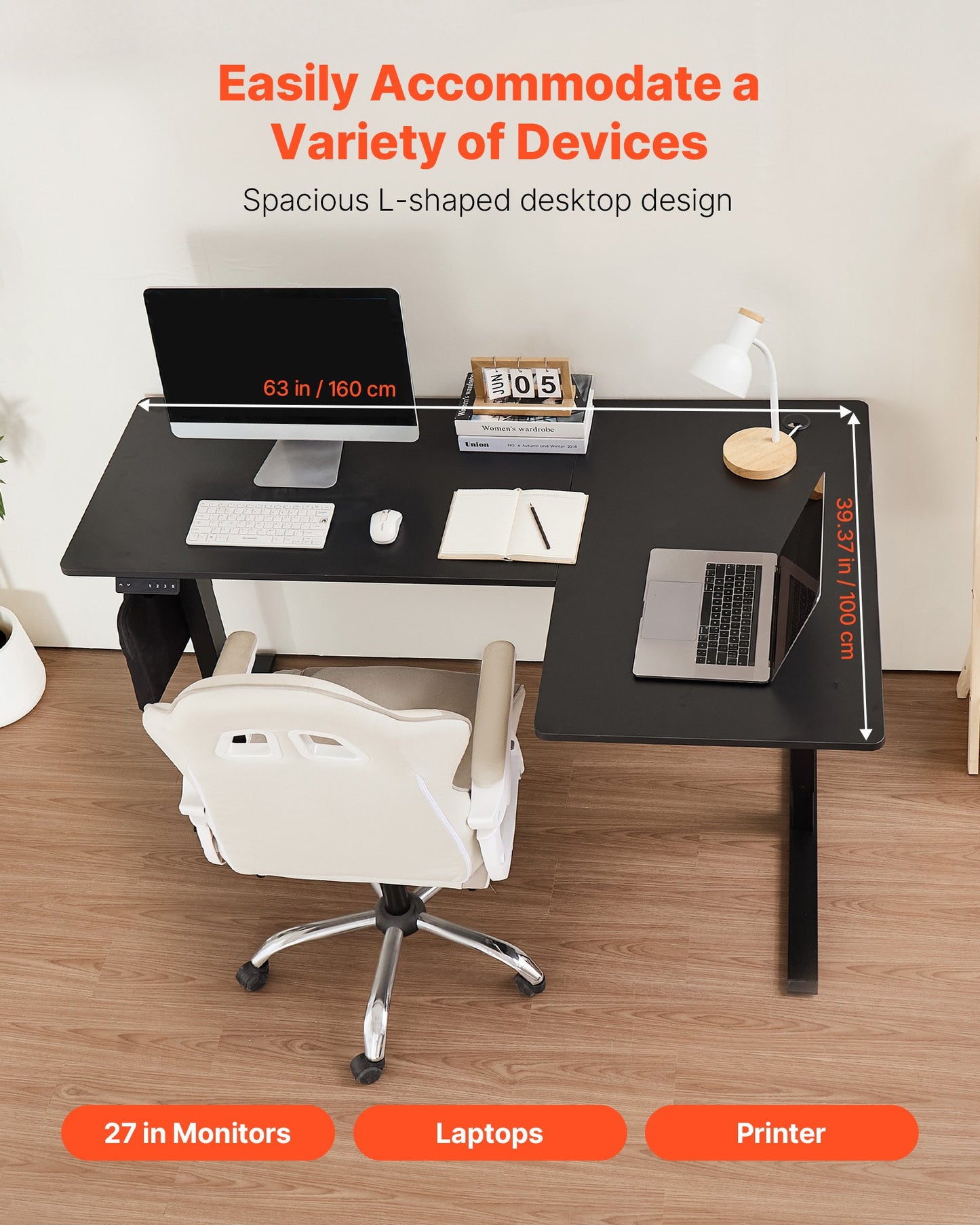 L Shaped Desk Electric Adjustable Height Corner Gaming Desk With 2 Hooks