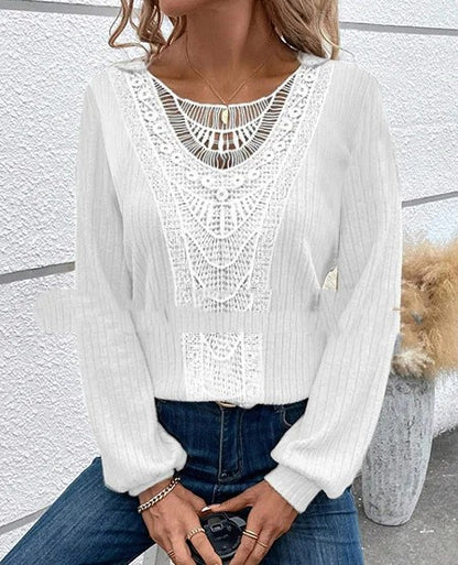 Women's Long-sleeved T-shirt Stitching Lace Top