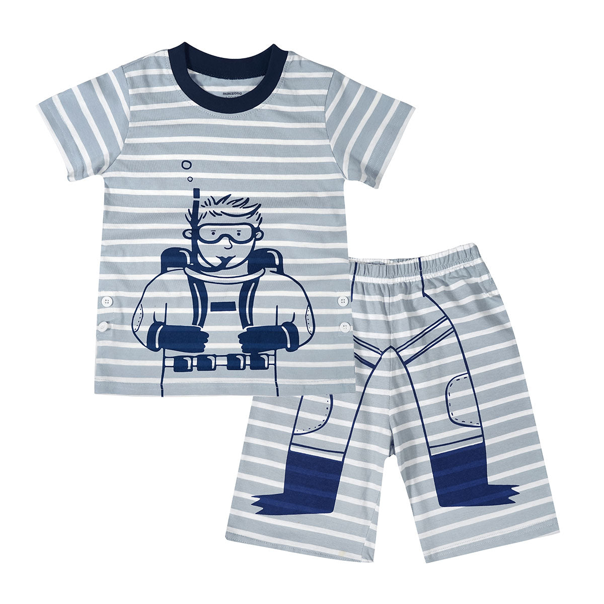 Children's Striped Short-sleeved Elastic Waist Shorts, Cartoon Casual Sweater Suit