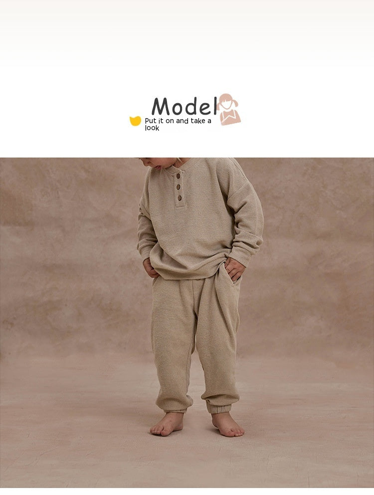 Children's Simplicity Casual Homewear Towel Cloth Sweater Suit