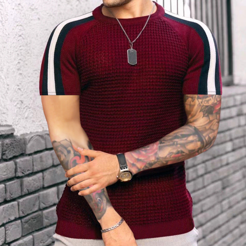 Round Neck Color Contrast Short-sleeved T-shirt Men's Casual