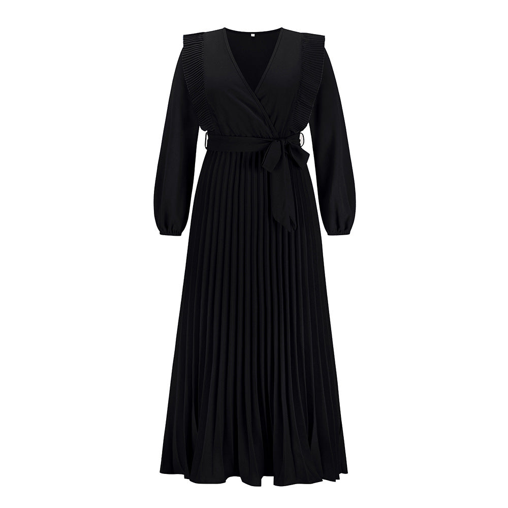 V-neck Swing Pleated Dress