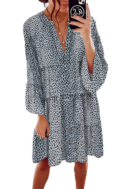 Women's Clothing Leopard Print V-neck Plus Size Loose Long Sleeve Dress