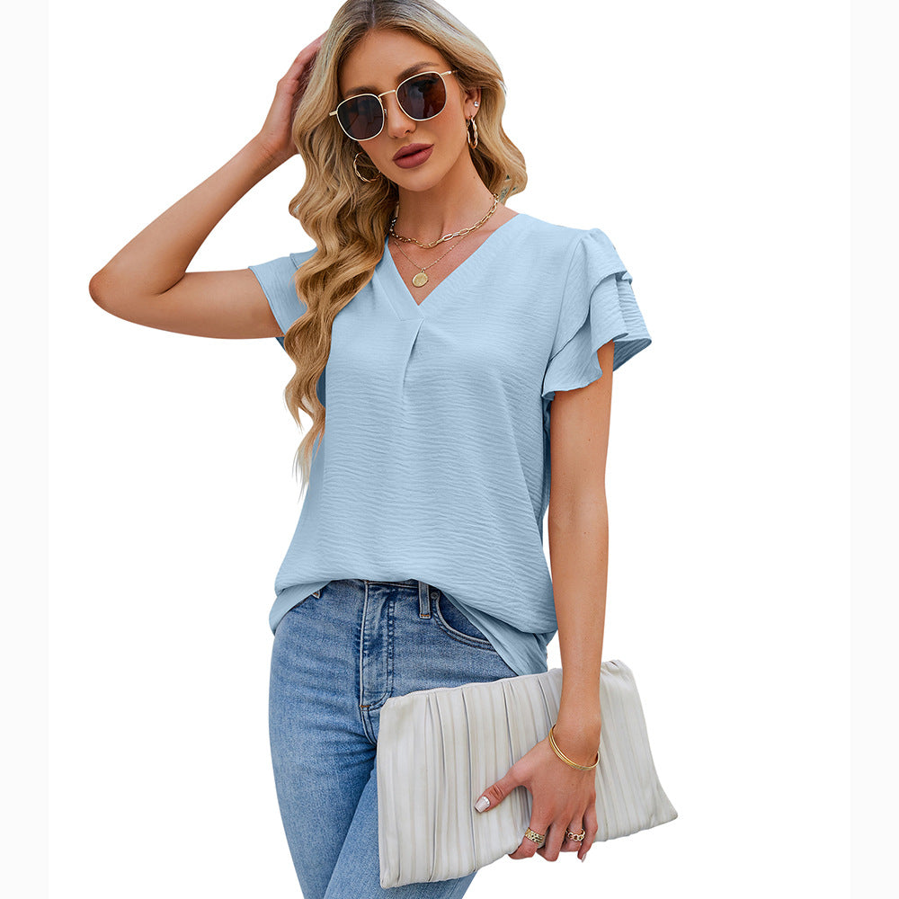 Women's Ruffled Shirt Short Sleeve Top