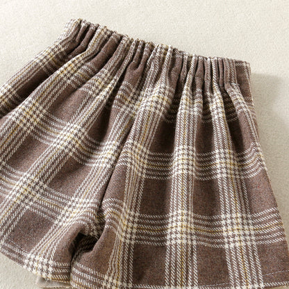 Solid Color Top  Plaid Skirt Two Piece Set