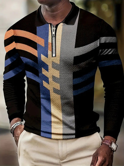 Spring New European And American Men's 3D Digital Printing Long Sleeve Polo Fashion Sports