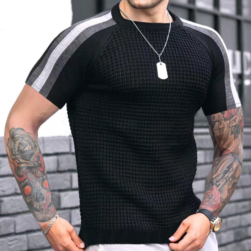 Round Neck Color Contrast Short-sleeved T-shirt Men's Casual