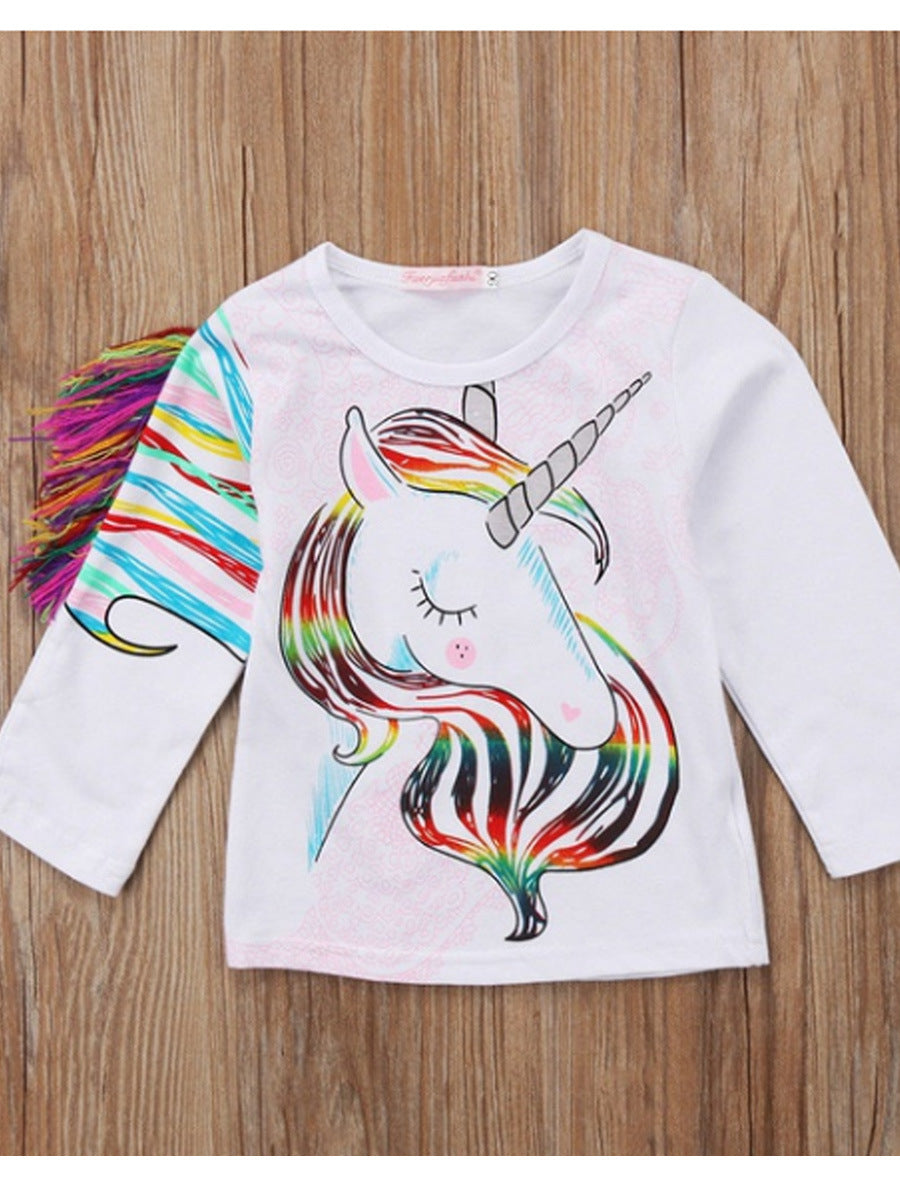 Cross-border for foreign trade Europe and America ins explosion children's clothing children's stereo horse hair printing T-shirt