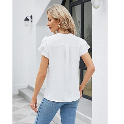 Women's Ruffled Shirt Short Sleeve Top