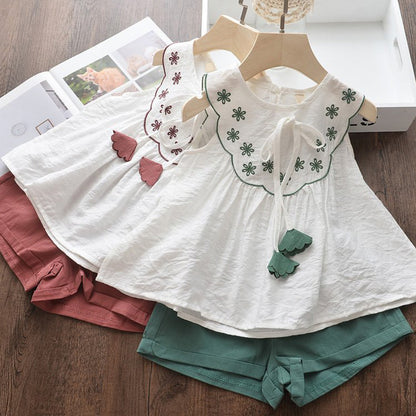 Cotton and linen sleeveless T-shirt + shorts