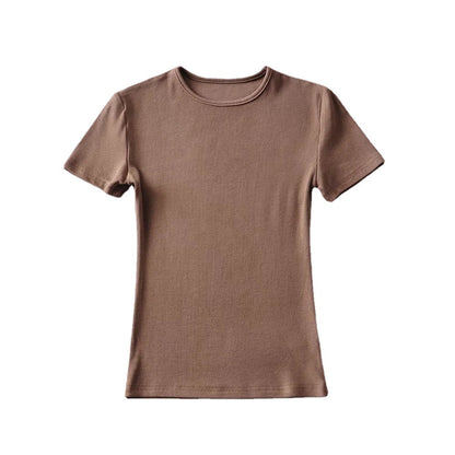 Women's Solid Color Round Neck Pullover Short Sleeve T-shirt