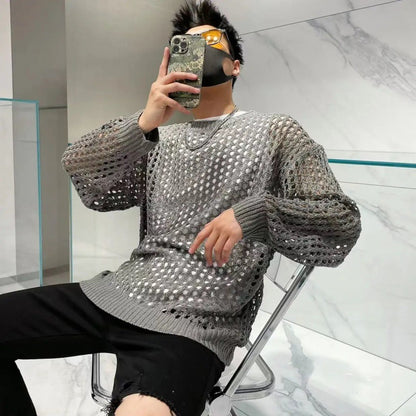 Men's Hollow Knitted T-shirt Design Sweater Long Sleeve