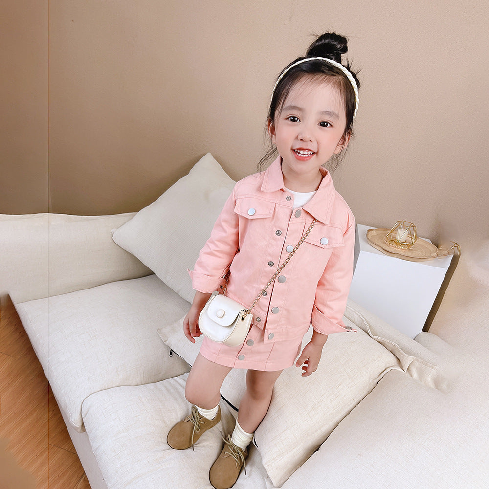 Children's Korean Style Coat Baby Skirt Two Piece Set