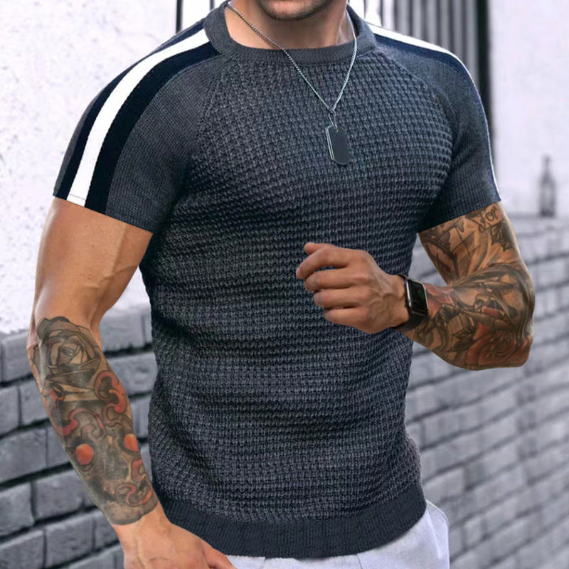 Round Neck Color Contrast Short-sleeved T-shirt Men's Casual