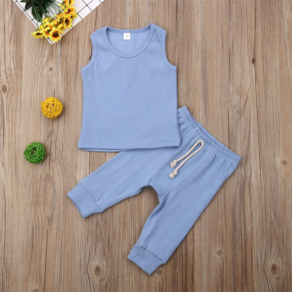 Children's Simple Solid Color Sleeveless Trousers Suit