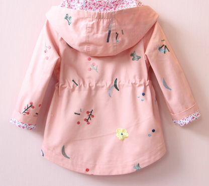 Veste Fille Fleurie Printemps Vent Avec Capuche