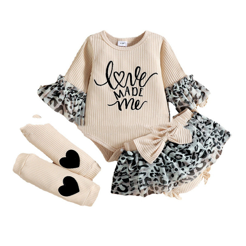 Pit Strip Letter Romper Leopard Shorts Love Knee Pads