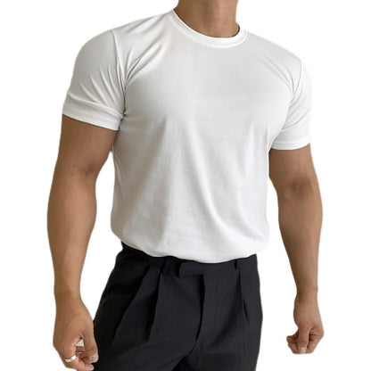 Men's Short Sleeve Slim Solid Color Cotton Base Shirt