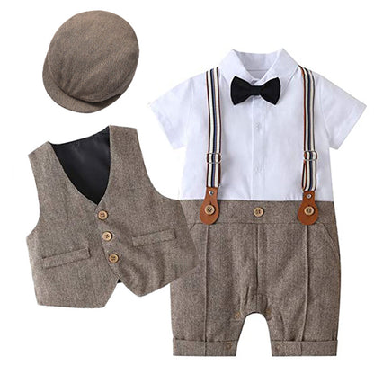 Children's Gentleman Short-sleeved Jumpsuit Vest Hat Set