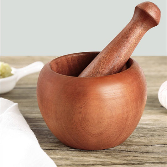 Wooden Manual Garlic Crusher Jar Grinding Mortar