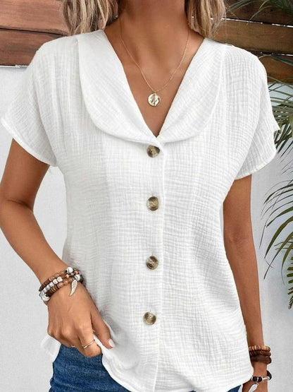 Short Sleeve Cardigan Button Women's Top