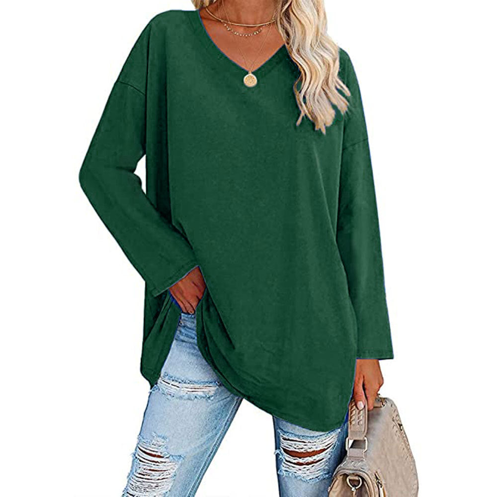 Oversized Women's T-shirt Loose Shoulder Sleeve V-neck Top