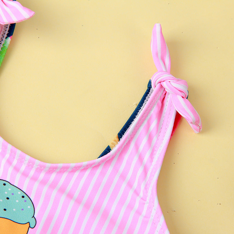 New Ice Cream Printing Children's Comfortable High Elastic One-piece Swimsuit