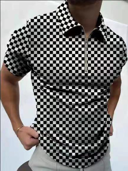 Men's POLO Shirt Men's Lapel Collar Plaid Short Sleeve