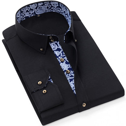 Blue And White Porcelain Collar Business Casual Long Sleeve Shirt Men