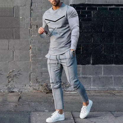 Round Neck Long Sleeve T-shirt Trousers Suit Men