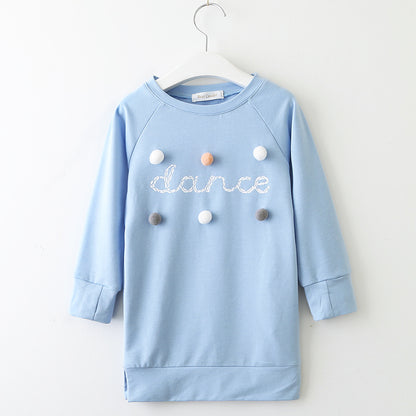 Girls dress long sleeve letter ball sweater