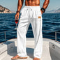 New Men's Cotton And Linen Drawstring Straight Leg Pants