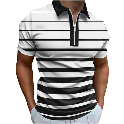 European And American Men's 3D Digital Printing Zipper Polo Shirt Plus Size