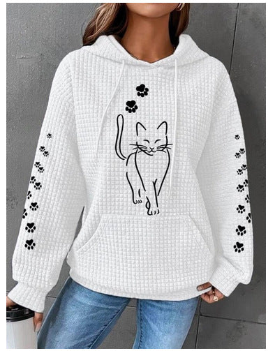 Women's Clothing New Waffle Hooded Long Sleeve Letter Print Sweatshirt