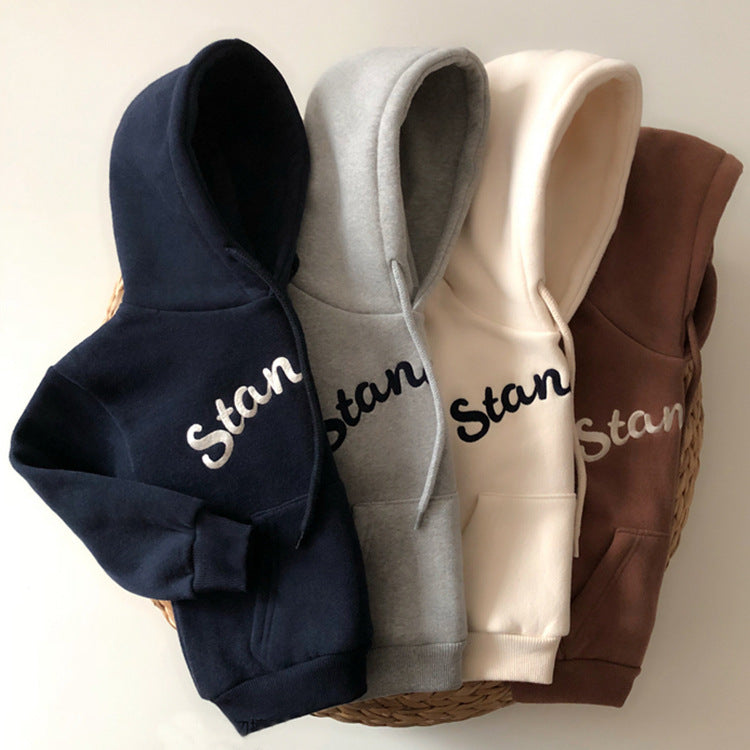 Children's Clothing For Boys And Girls With Korean Fan Letters Casual Hooded Pullover Fleece Sweater