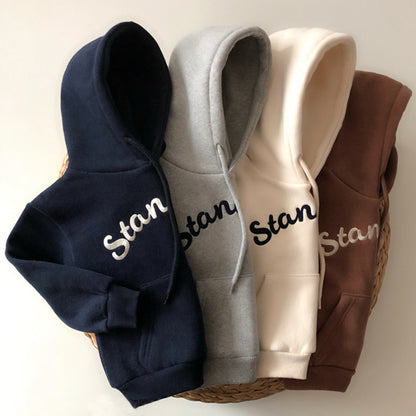 Children's Clothing For Boys And Girls With Korean Fan Letters Casual Hooded Pullover Fleece Sweater