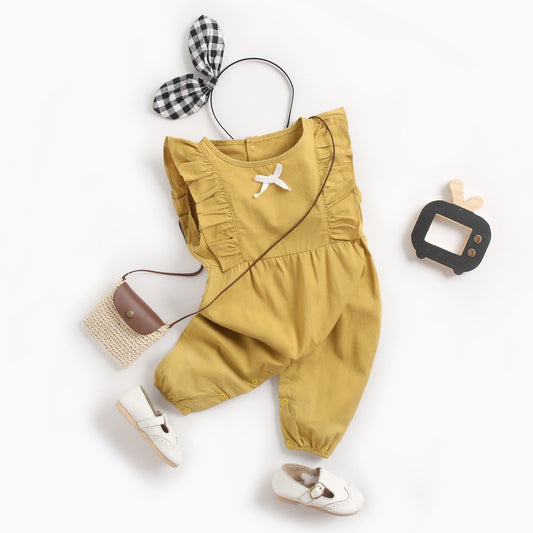 Newborn Cotton Long Climbing Bow Jumpsuit