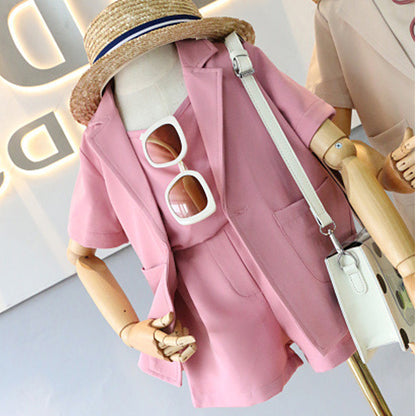 Spring And Summer Short-sleeved Thin Chiffon Jacket Shorts Vest Baby Three-piece Suit