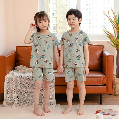 Children's Fashion Casual Cotton Print Short Sleeve Suit